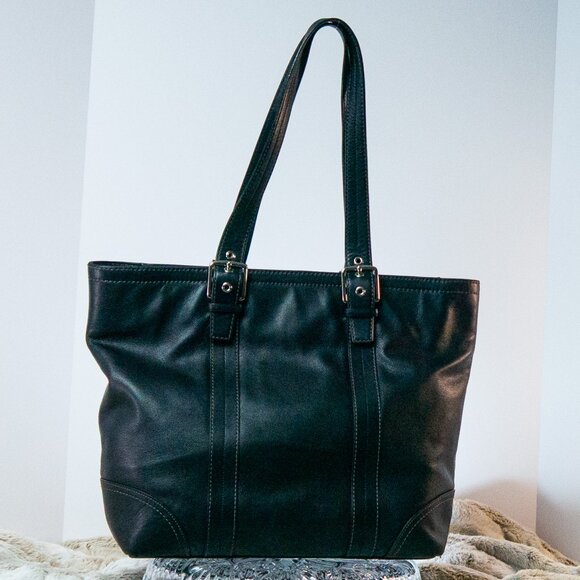 Y2K Vintage Coach Black Hampton Glove-tanned Leather Tote/Shoulder Bag Purse EUC - Picture 4 of 6